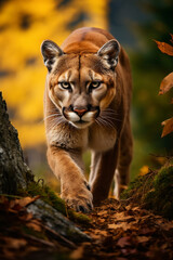 Obraz premium Illustration of a mountain lion or cougar in the forest. Generative AI.