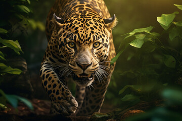 Obraz premium Illustration of a jaguar in the jungles of South America. Generative AI. 
