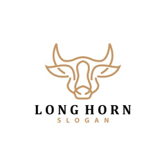 Obraz premium Long Horn Logo, Livestock Texas Ranch Bull Animal Vector, Retro Vintage Design, Silhouette Icon, Template Brand