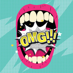 Isolated beautiful girl lips saying an expresssion comic style Vector