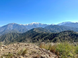 Glendora Mountian ridge road with snow on peaks