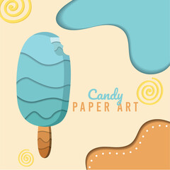Colored candy paper art background with popsicle Vector