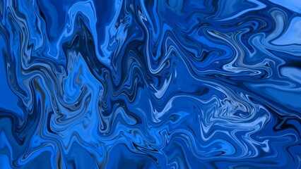 Blue black digital marbling. Abstract marbled backdrop. Liquid paint abstraction