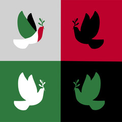 Fototapeta na wymiar set of dove, symbol of peace , free palestine campaign perfect for print,etc