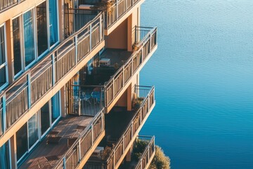 photo of hotel balcony with lake view Photography AI Generated