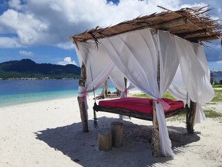 Photo of a unique bedside view on the beach of Sara Island, a tourist destination in the Talaud Islands district