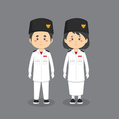 Couple Character Wearing Indonesian Flag Bearer Uniform