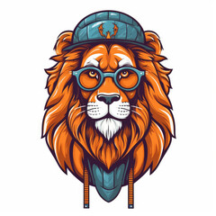 Hipster Lion With Hat And Sunglasses 2D Flat Design