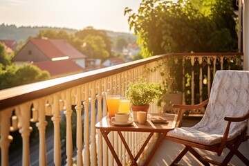 photo of hotel balcony with village view Photography AI Generated