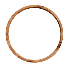 Wooden circle frame isolated on white, Generative AI