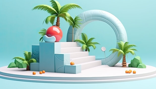 3d summer product display podium, product background, summer background