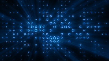 Obraz premium Flashing particles pattern with beams, rays.
