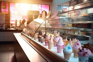 photo of inside empty ice cream shop Photography AI Generated