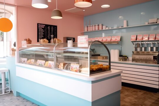 photo of inside empty ice cream shop Photography AI Generated