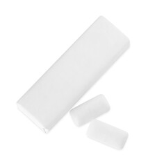 Pack with chewing gums on white background, top view