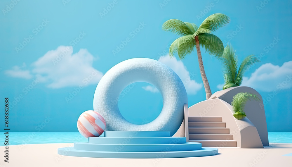 Wall mural 3d summer product display podium, product background, summer background