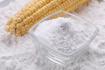 White corn starch and cob on powder, closeup