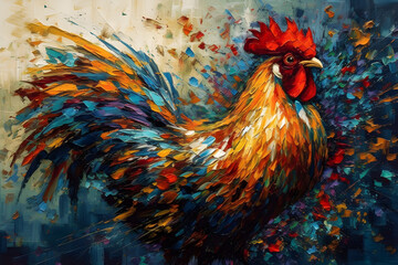 Fototapeta premium 3d abstract painting of a rooster crowing ,generative ai