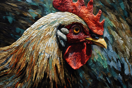 3d abstract painting of a rooster crowing ,generative ai