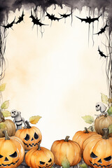 Halloween watercolor pumpkins and bats frame