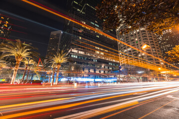 Fototapeta na wymiar Downtown Los Angeles at night with City Hall