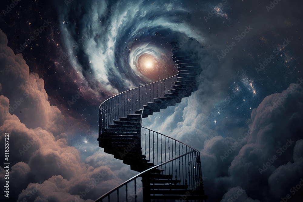 Wall mural Magical stair up to night sky full of stars