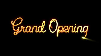 Grand Opening Typography Loop Text Animation in luxury gold color with, Glitter Sparkles, Loop Animation.
