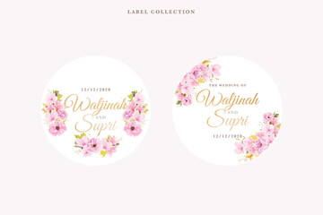 cherry blossom floral label illustration