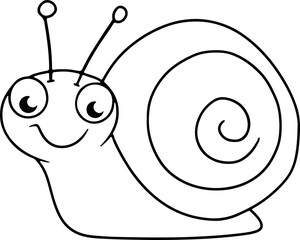 Snail vector illustration. Black and white outline Snail coloring book or page for children