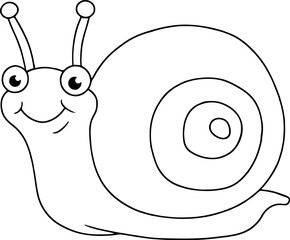 Snail vector illustration. Black and white outline Snail coloring book or page for children
