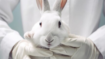 Scientist animal testing on a rabbit. genarative AI.