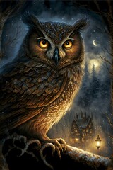 nocturnal yule with eyes shiny in the night 