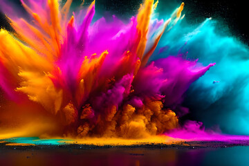 Obraz na płótnie Canvas Explosion of colored powder on black background, Generative Ai, Generative, Ai
