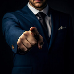 a businessman in a dark blue suit pointing his index fing - Generative AI