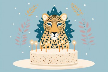 Birthday greeting card with cute leopards