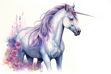 Naklejka na ściany i meble Graceful unicorn in a watercolor style