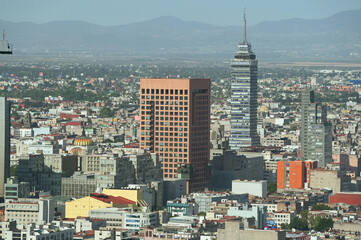 Aerial view of Latin American Tower at Mexico City in a sunny day