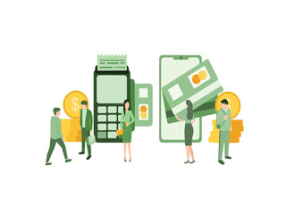 Concept Online and mobile payments vector illustration, documents, cards, posters. receipt of the payment using a smartphone, Mobile payment, online banking. Flat design for website and banner