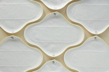 Sanitary napkins made of fabric. Cotton sanitary pad. Top view.
