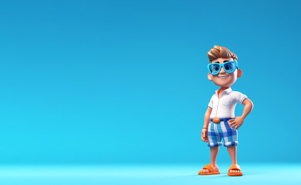Pool toy boy character, blue gradient background.
Generative AI image.