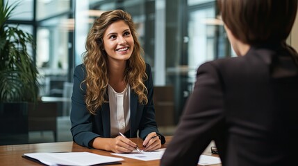 Smiling Female Manager Interviewing an Applicant In Office