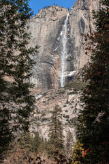 Yosemite National Park upper and Lower waterfalls during winter