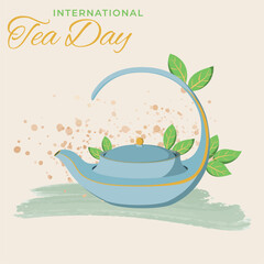 Isolated colored teapot surrounded by leaves Vector