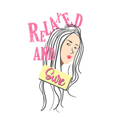  Hand drawn vector illustration of a young woman for t shirt design
