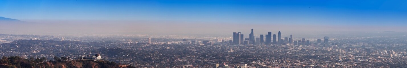 Panorama of the Los Angeles City Skyline buildings in the state of California