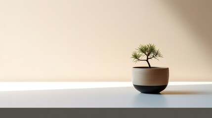 decorative vase with indoor plant inside room simple minimalist illustration copy space generative ai