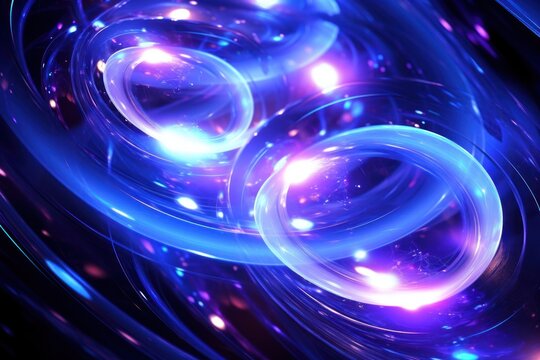 Dynamic composition featuring a whirlwind of blue and purple circles. Background.