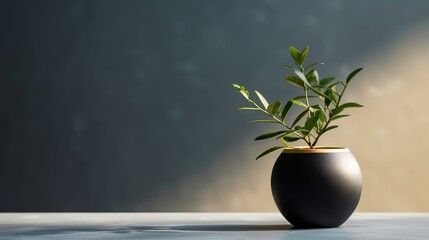 decorative vase with indoor plant inside room simple minimalist illustration copy space generative ai