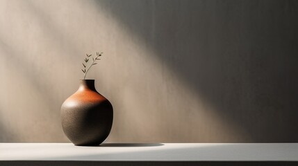 decorative vase with indoor plant inside room simple minimalist illustration copy space generative ai
