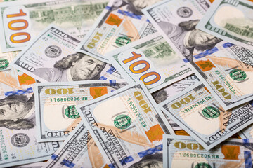 Macro close up shot of a $100 dollar bill	